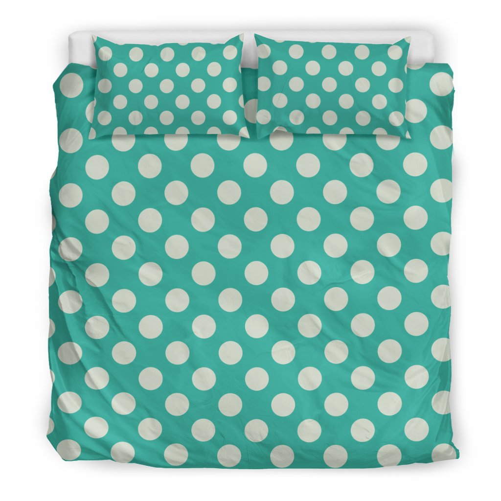 Green White Polka dot Pattern Print Duvet Cover Bedding Set-grizzshop