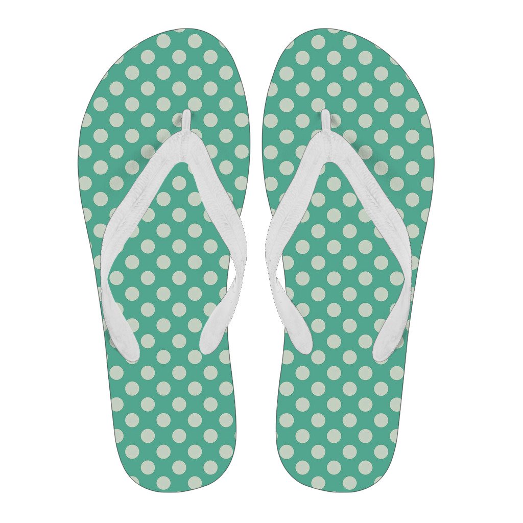 Green White Polka dot Pattern Print Men & Women Flip Flops-grizzshop