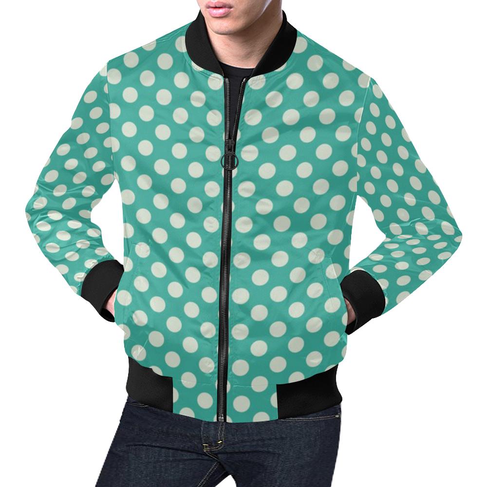 Green White Polka dot Pattern Print Men's Bomber Jacket-grizzshop