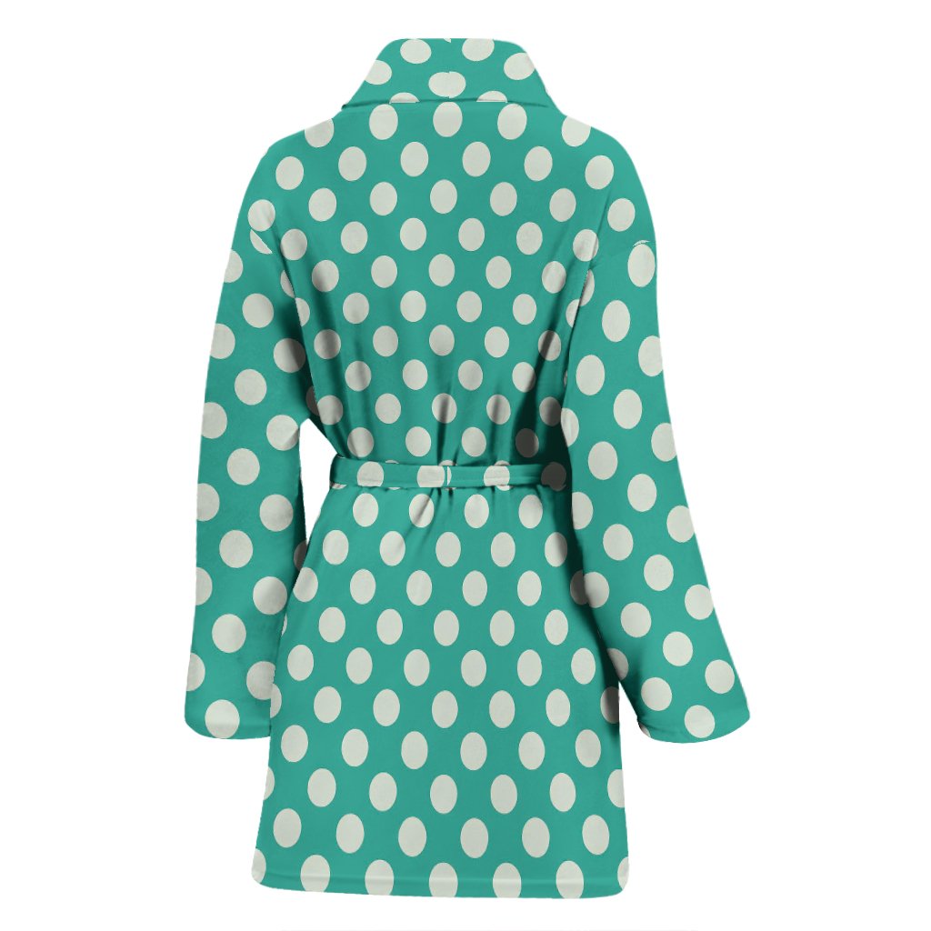 Green White Polka dot Pattern Print Women Long Robe-grizzshop