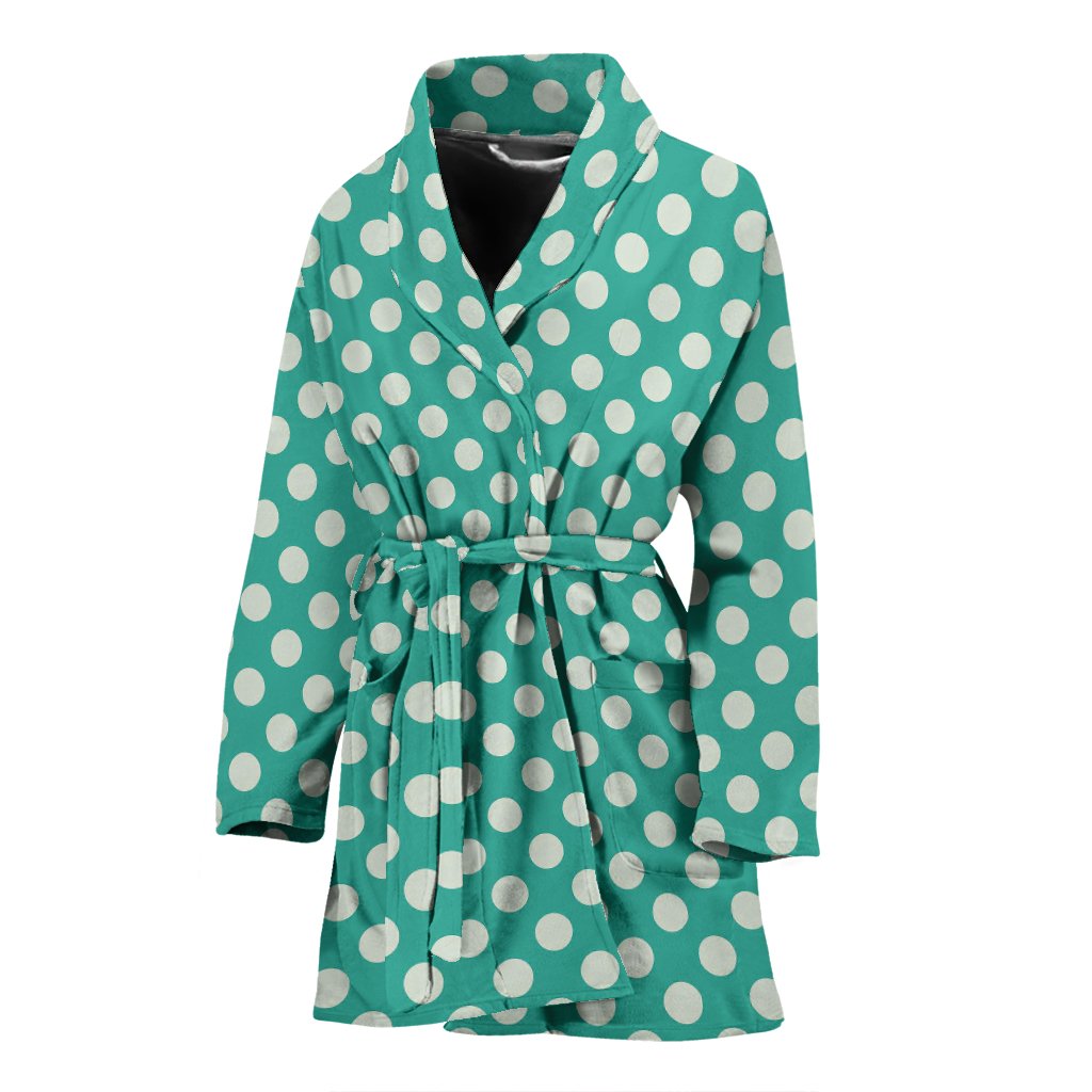 Green White Polka dot Pattern Print Women Long Robe-grizzshop