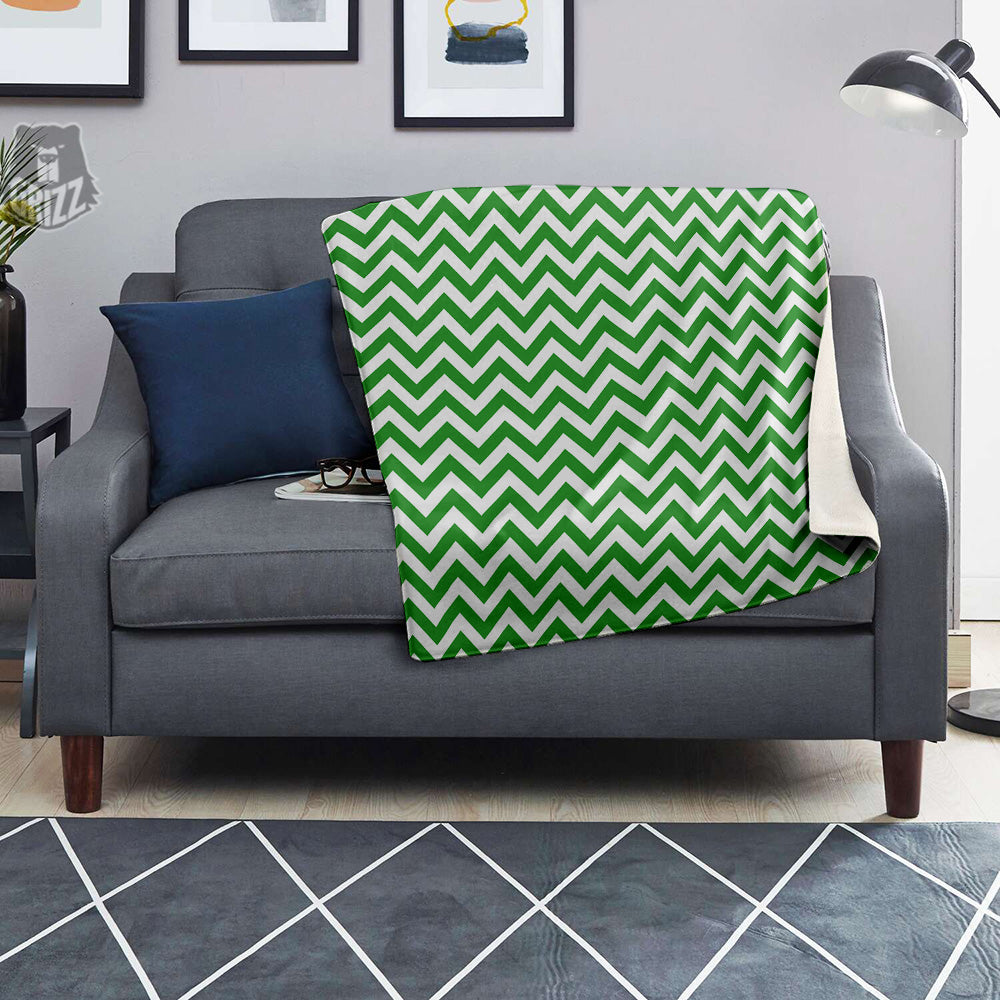 Green Zigzag Print Pattern Blanket-grizzshop