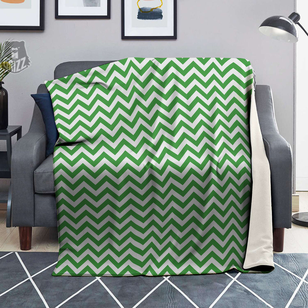 Green Zigzag Print Pattern Blanket-grizzshop