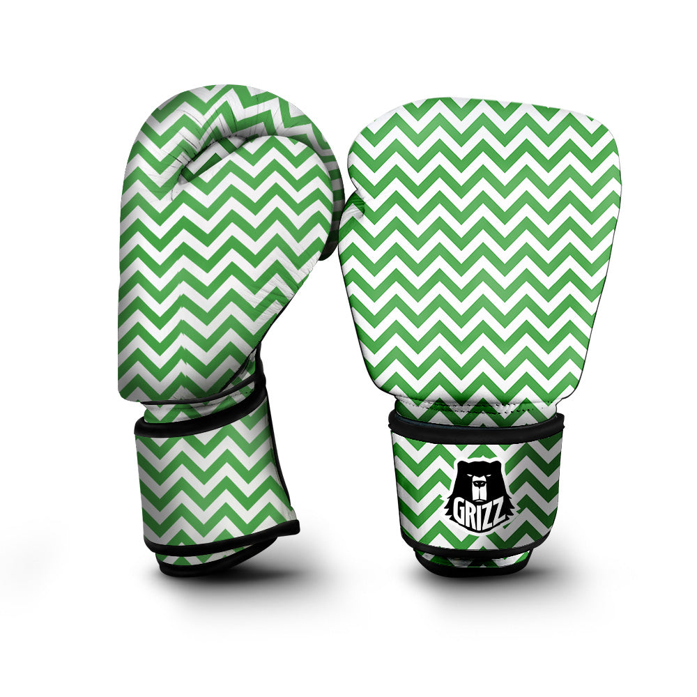 Green Zigzag Print Pattern Boxing Gloves-grizzshop