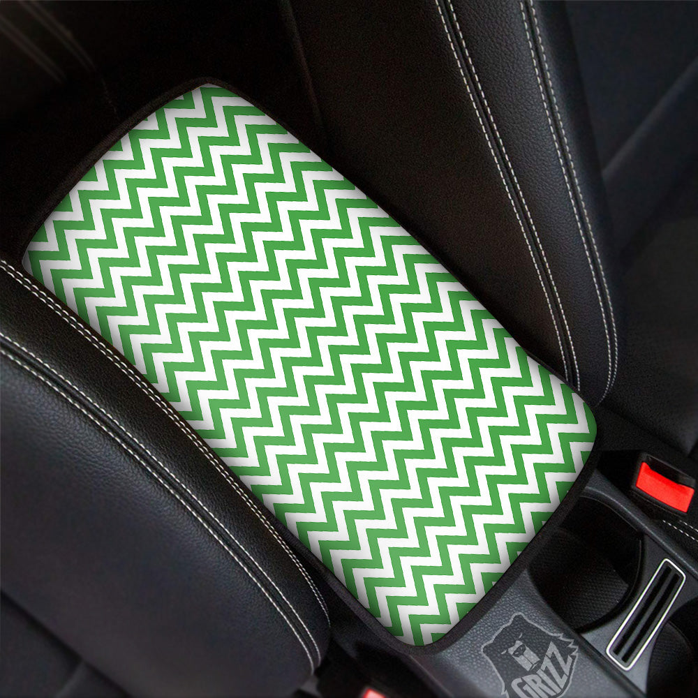 Green Zigzag Print Pattern Car Center Console Cover-grizzshop