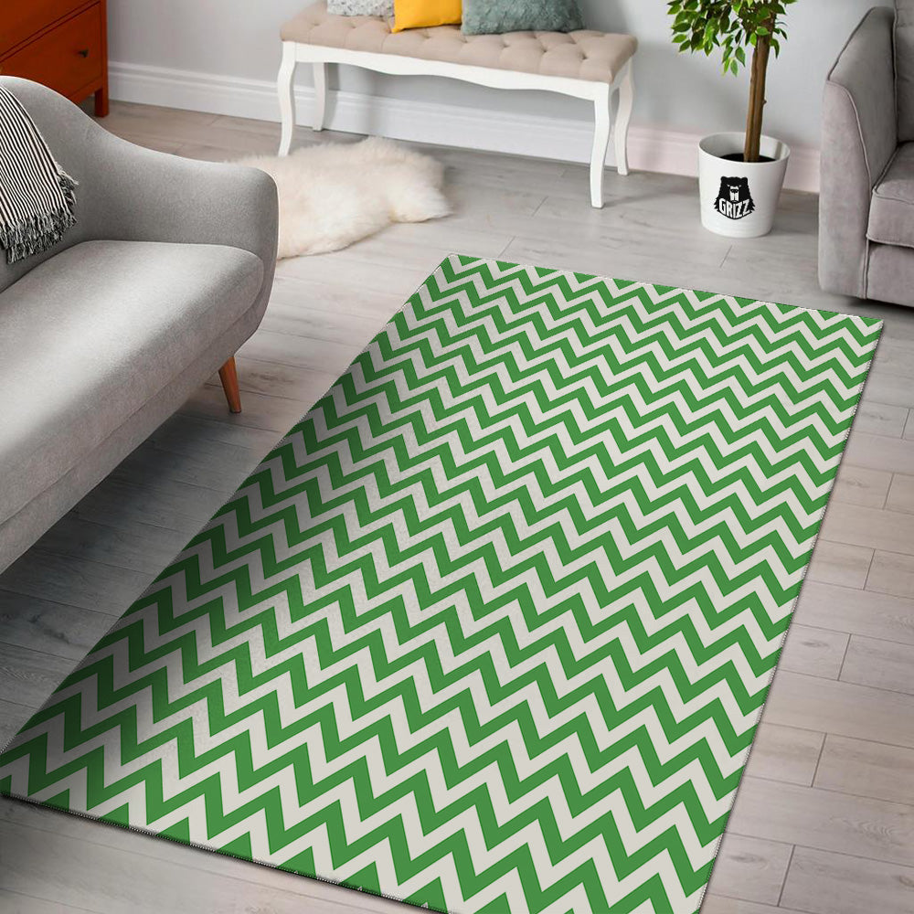 Green Zigzag Print Pattern Floor Mat-grizzshop