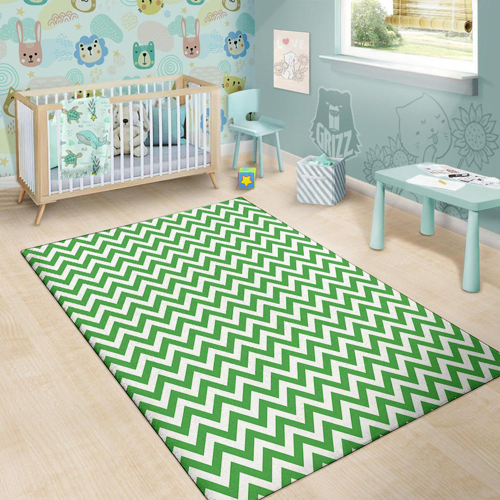 Green Zigzag Print Pattern Floor Mat-grizzshop