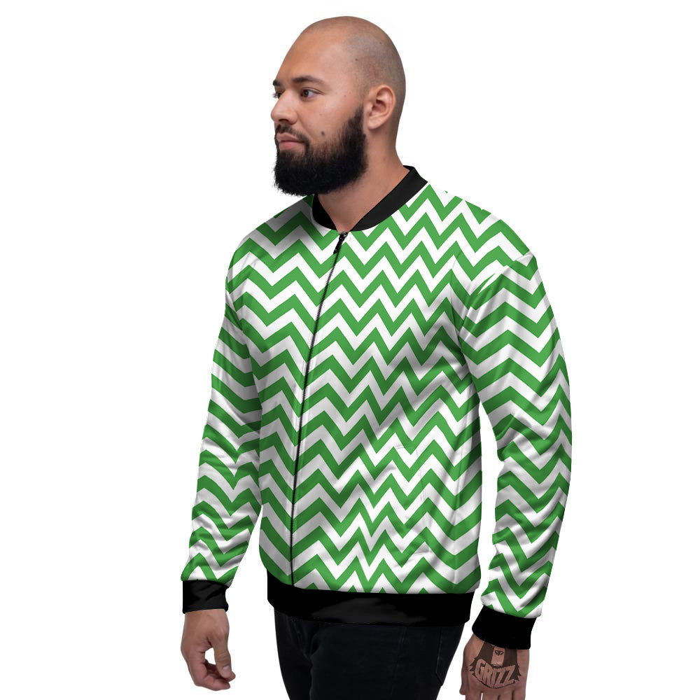 Green Zigzag Print Pattern Men's Bomber Jacket-grizzshop