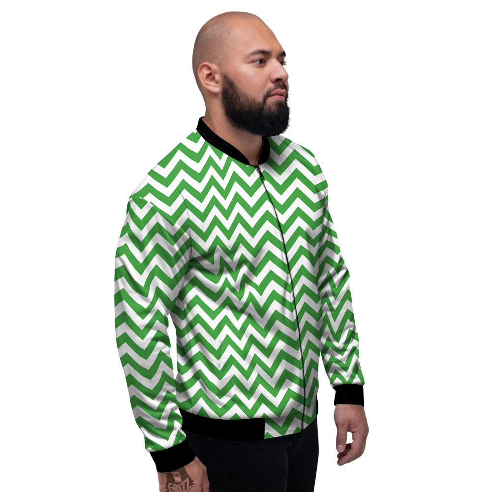 Green Zigzag Print Pattern Men's Bomber Jacket-grizzshop