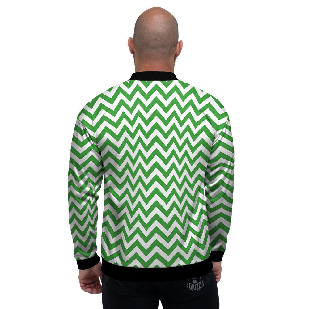 Green Zigzag Print Pattern Men's Bomber Jacket-grizzshop