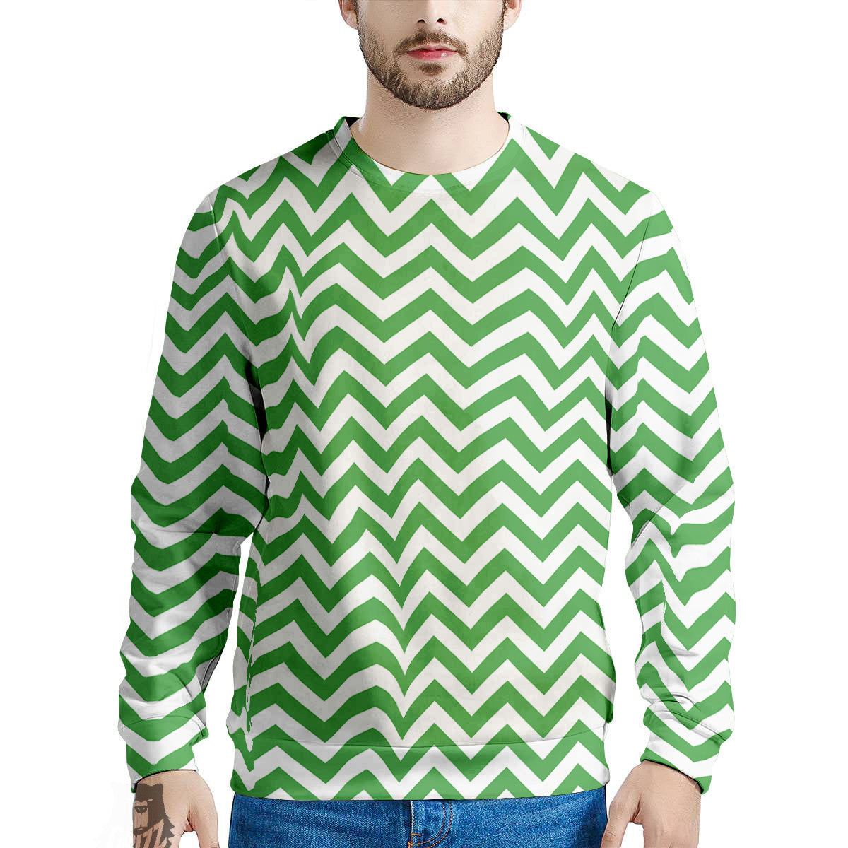 Green Zigzag Print Pattern Men's Sweatshirt-grizzshop