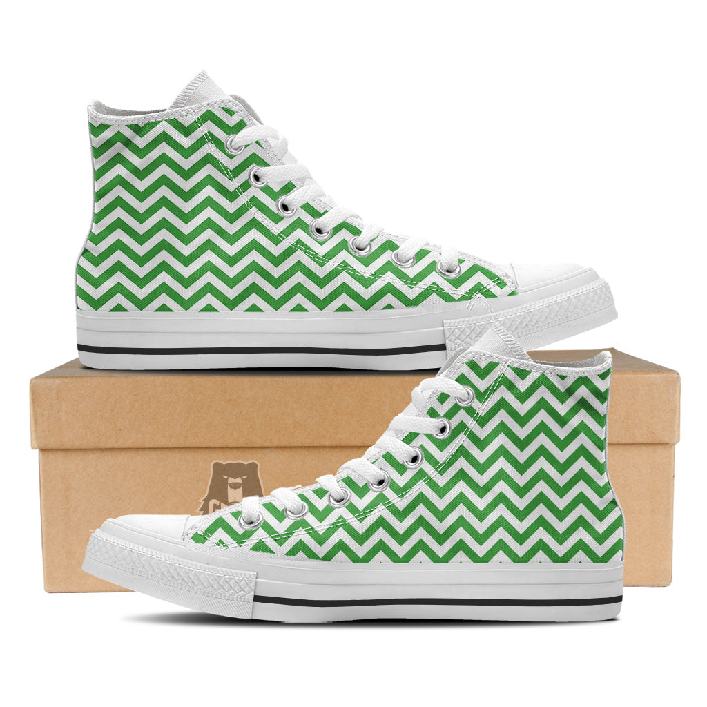 Green Zigzag Print Pattern White High Top Shoes-grizzshop