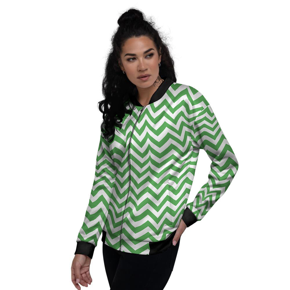 Green Zigzag Print Pattern Women's Bomber Jacket-grizzshop