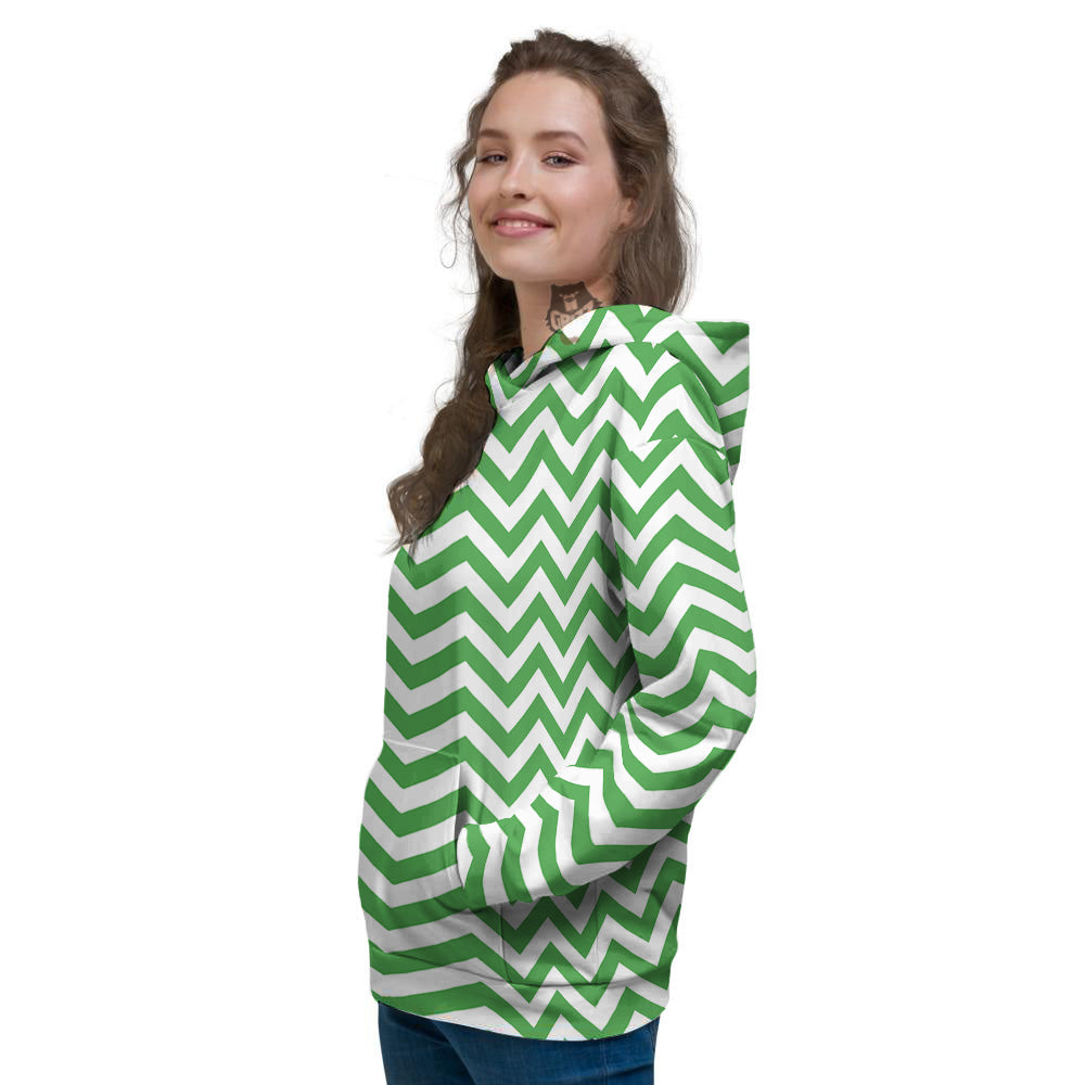 Green Zigzag Print Pattern Women's Hoodie-grizzshop