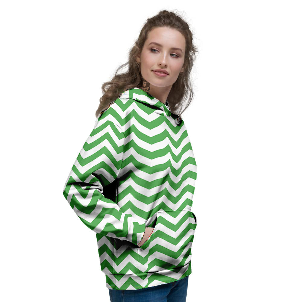 Green Zigzag Print Pattern Women's Hoodie-grizzshop