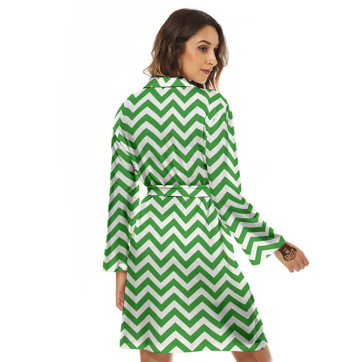 Green Zigzag Print Pattern Women's Robe-grizzshop