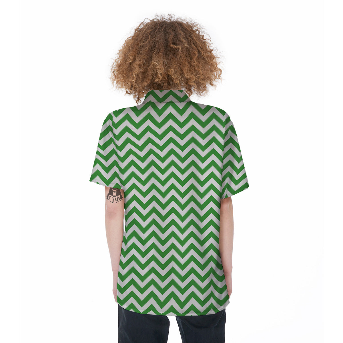 Green Zigzag Print Pattern Women's Short Sleeve Shirts-grizzshop