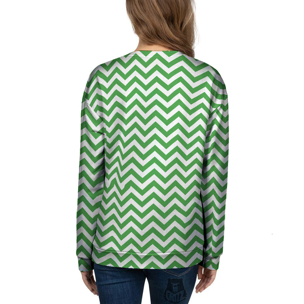 Green Zigzag Print Pattern Women's Sweatshirt-grizzshop