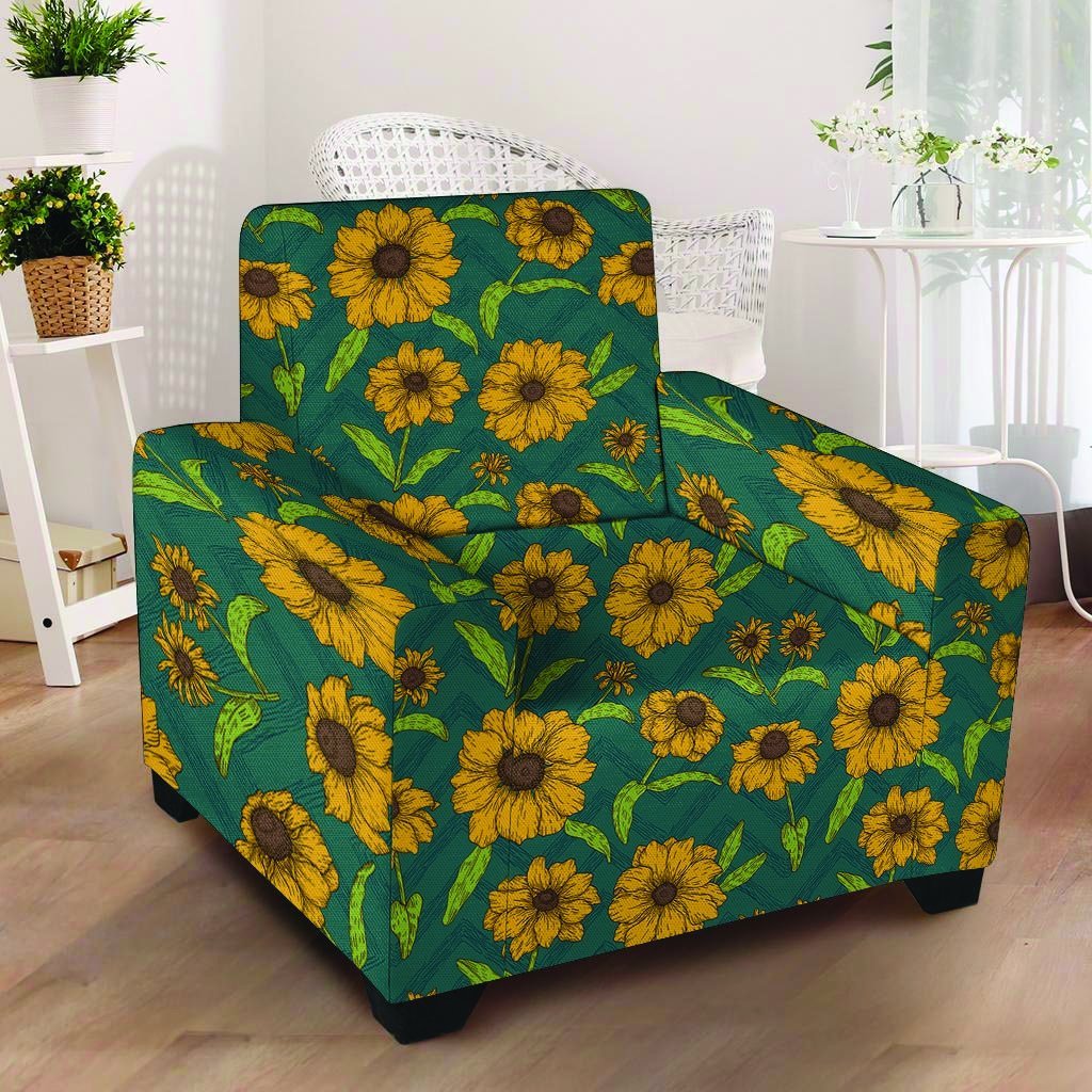 Green Zigzag Sunflower Armchair Cover-grizzshop