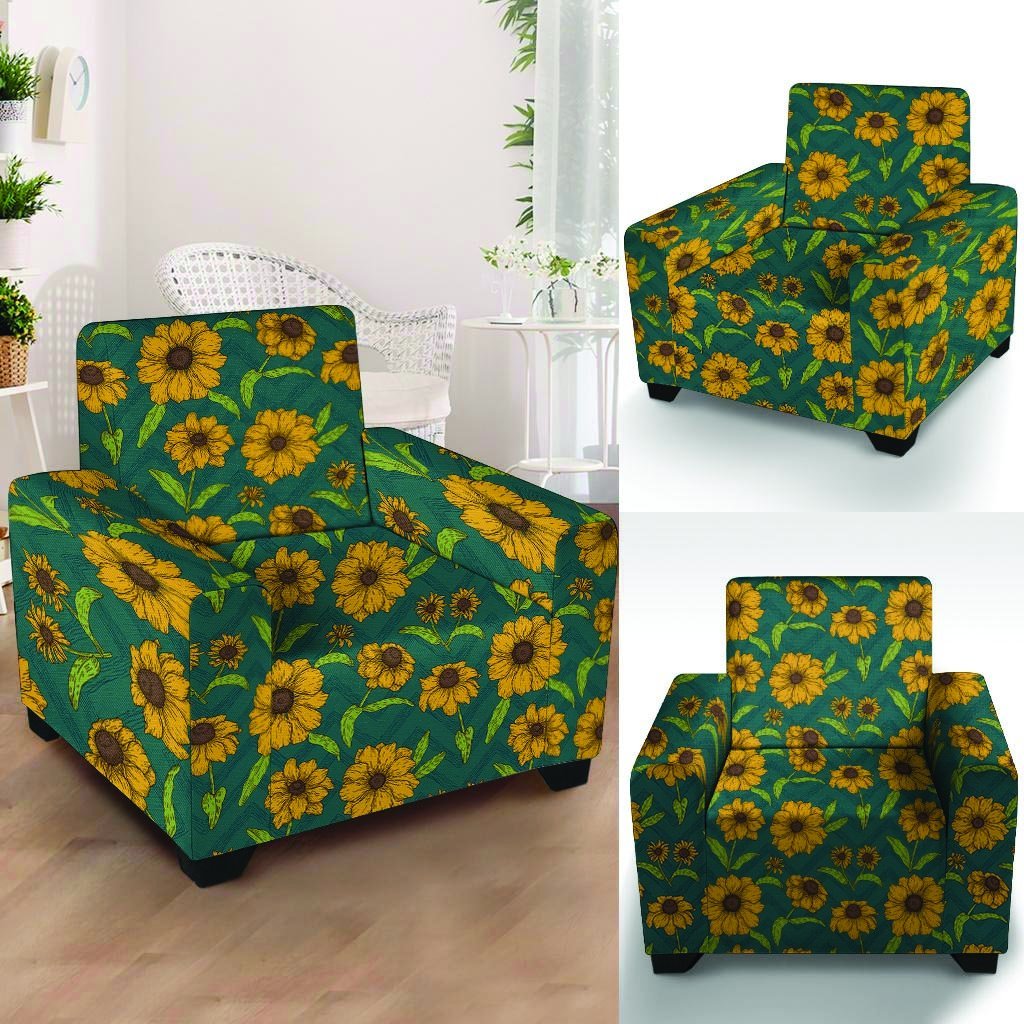 Green Zigzag Sunflower Armchair Cover-grizzshop