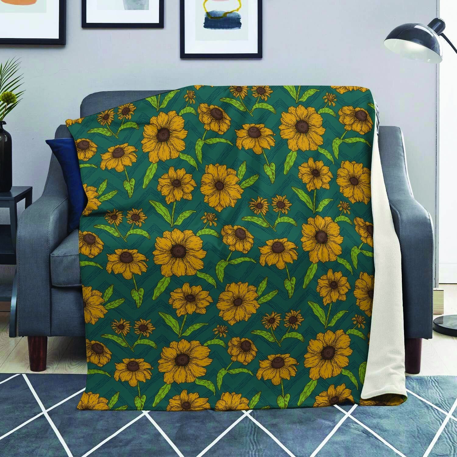 Green Zigzag Sunflower Blanket-grizzshop