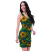 Green Zigzag Sunflower Bodycon Dress-grizzshop