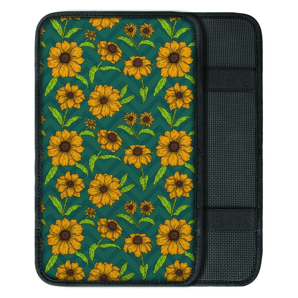 Green Zigzag Sunflower Car Console Cover-grizzshop