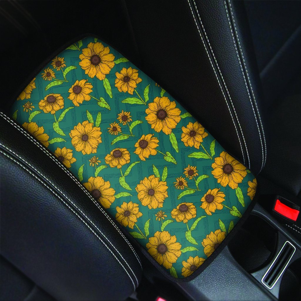 Green Zigzag Sunflower Car Console Cover-grizzshop