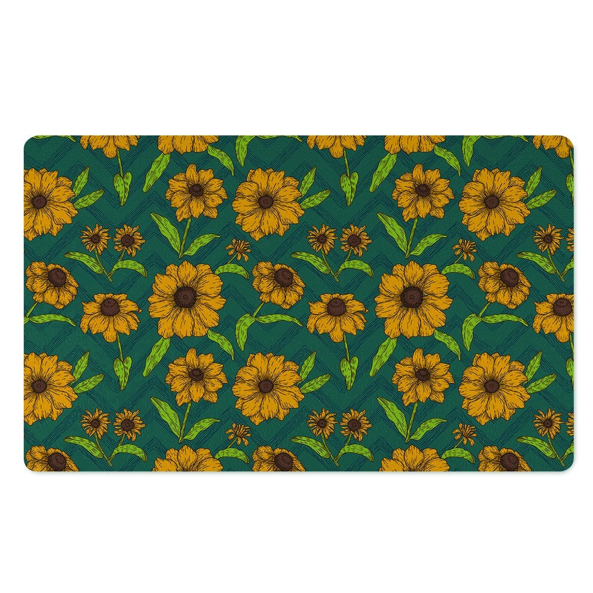 Green Zigzag Sunflower Door Mat-grizzshop