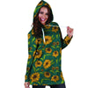 Green Zigzag Sunflower Hoodie Dress-grizzshop