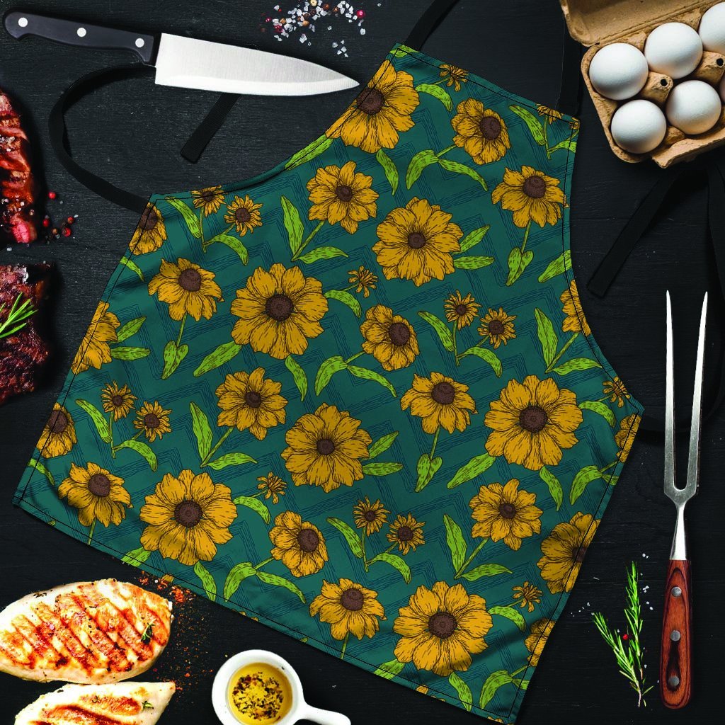 Green Zigzag Sunflower Men's Apron-grizzshop