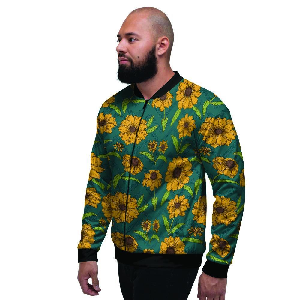 Green Zigzag Sunflower Men's Bomber Jacket-grizzshop