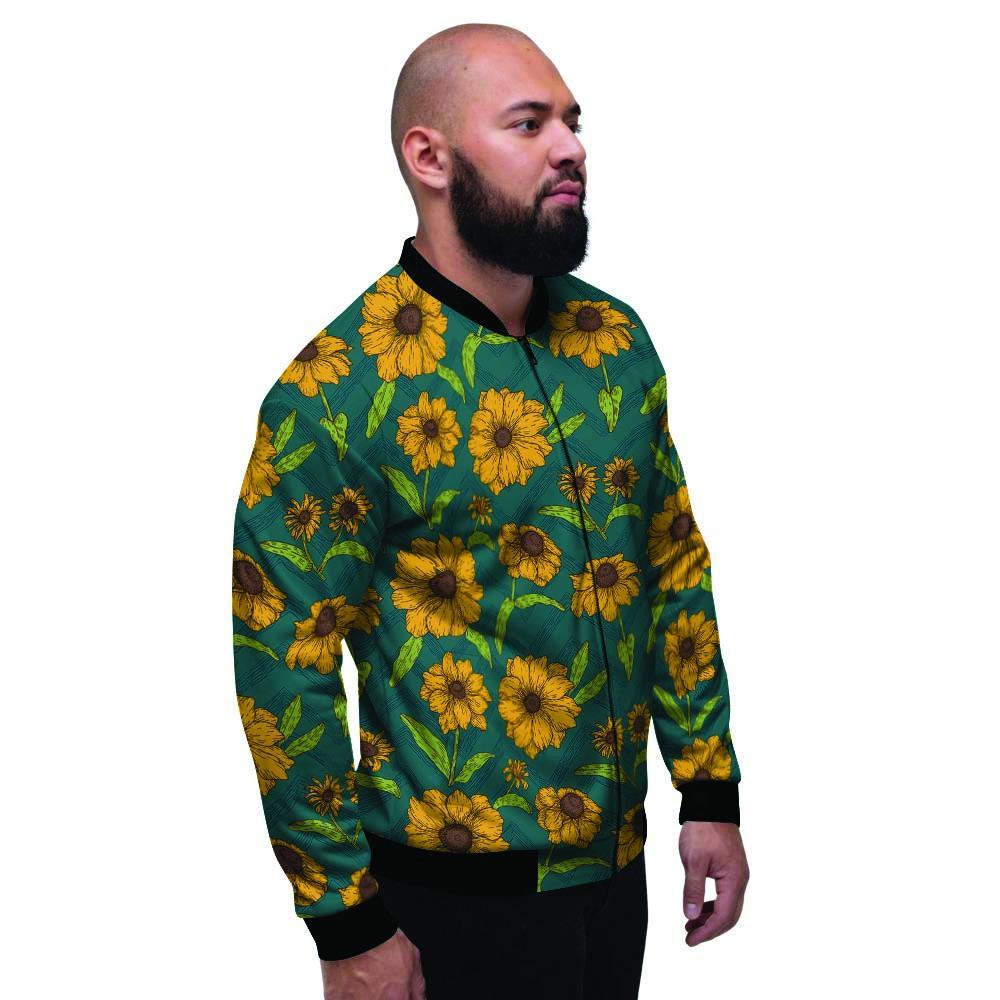 Green Zigzag Sunflower Men's Bomber Jacket-grizzshop