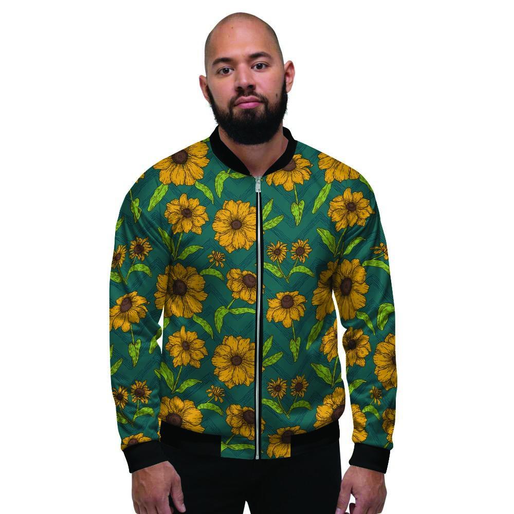 Green Zigzag Sunflower Men's Bomber Jacket-grizzshop