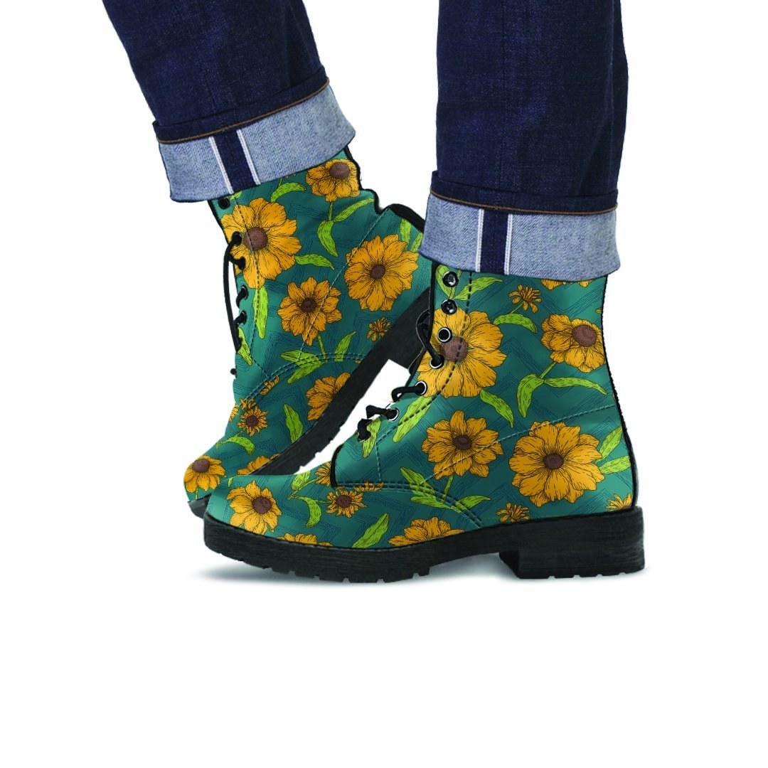 Green Zigzag Sunflower Men's Boots-grizzshop