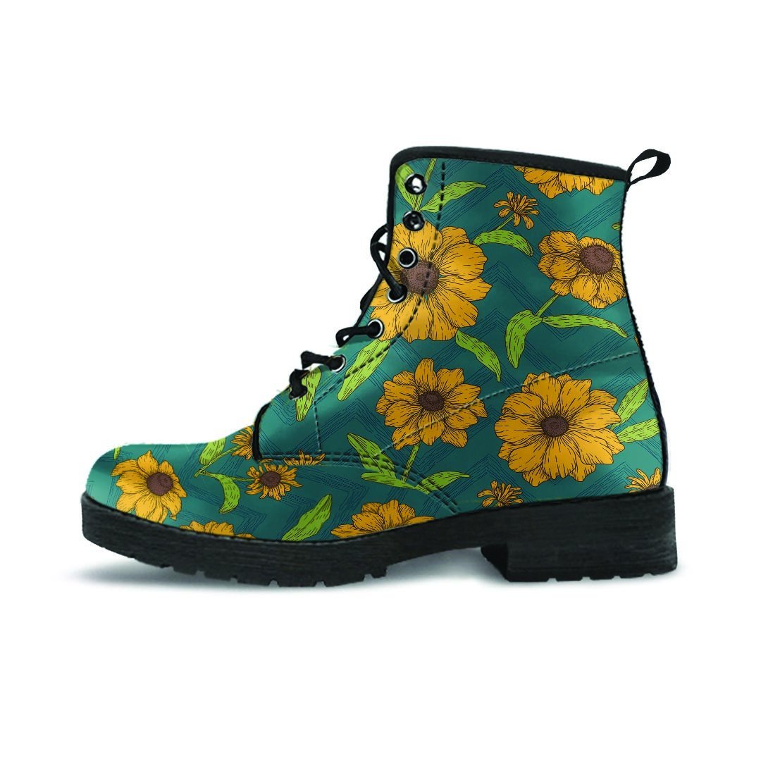 Green Zigzag Sunflower Men's Boots-grizzshop