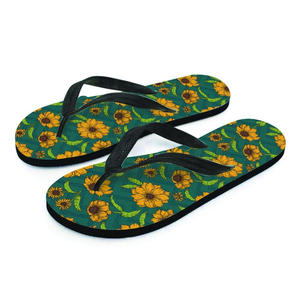 Green Zigzag Sunflower Men's Flip Flops-grizzshop