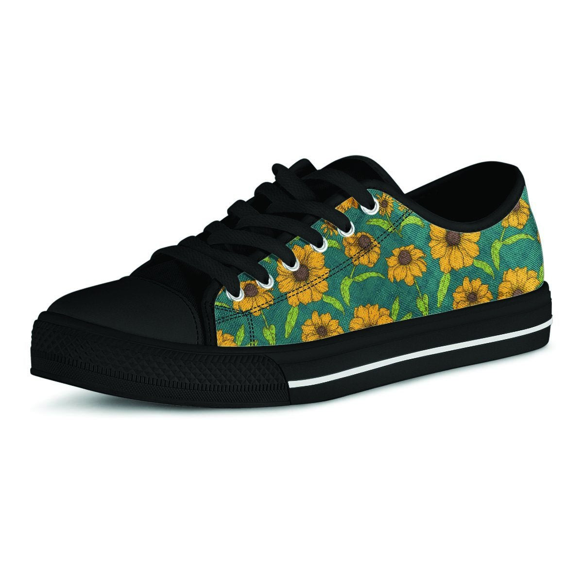 Green Zigzag Sunflower Men's Low Top Shoes-grizzshop