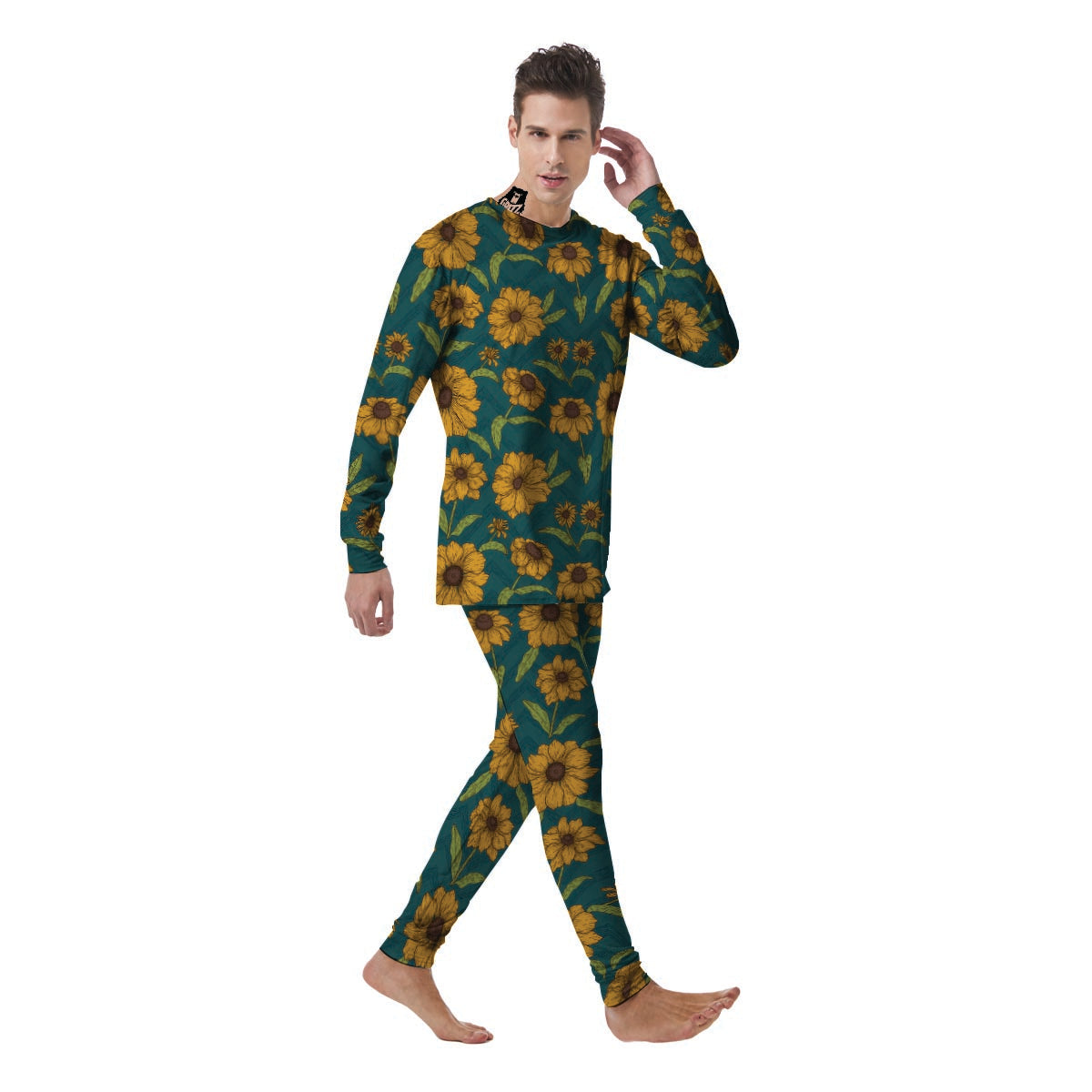 Green Zigzag Sunflower Men's Pajamas-grizzshop