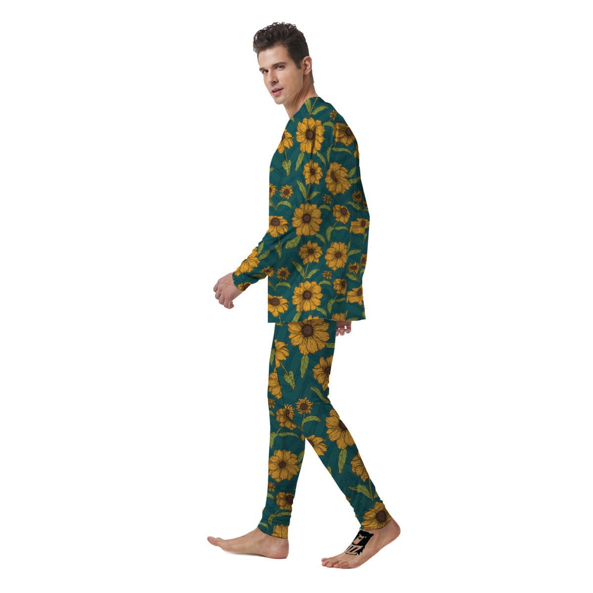 Green Zigzag Sunflower Men's Pajamas-grizzshop