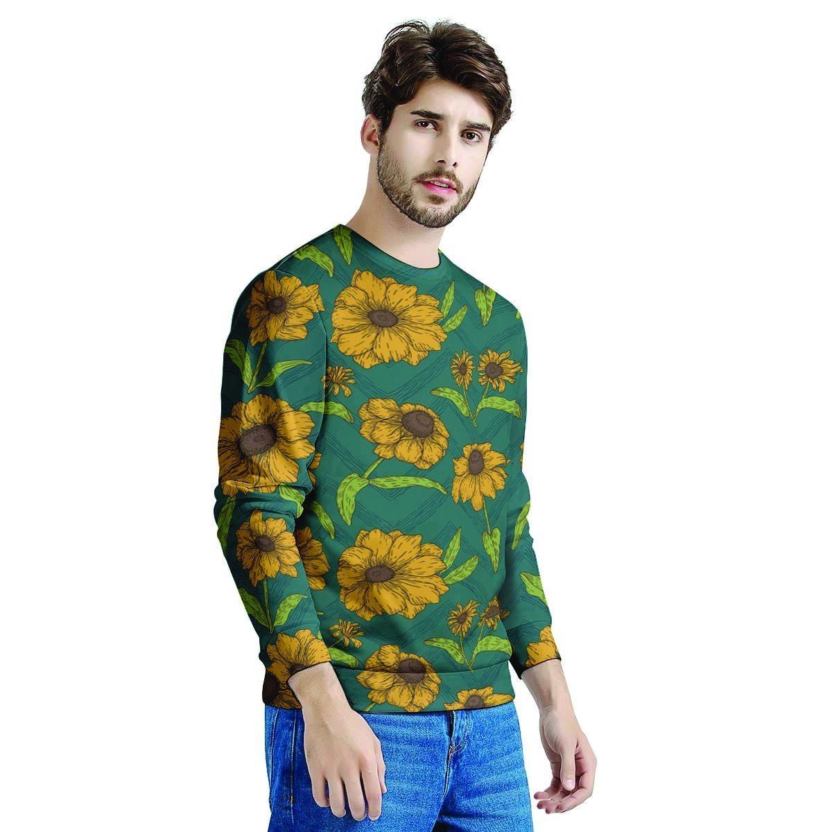 Green Zigzag Sunflower Men's Sweatshirt-grizzshop