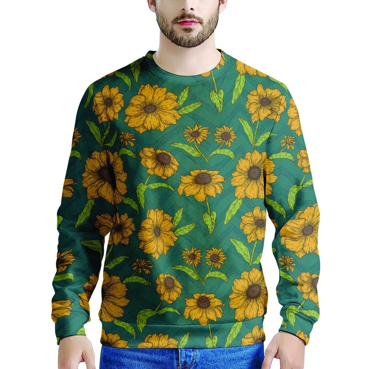 Green Zigzag Sunflower Men's Sweatshirt-grizzshop