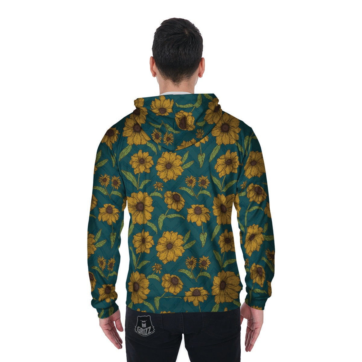Green Zigzag Sunflower Men's Zip Up Hoodie-grizzshop