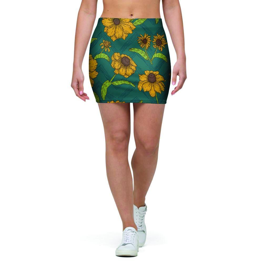 Green Zigzag Sunflower Mini Skirt-grizzshop