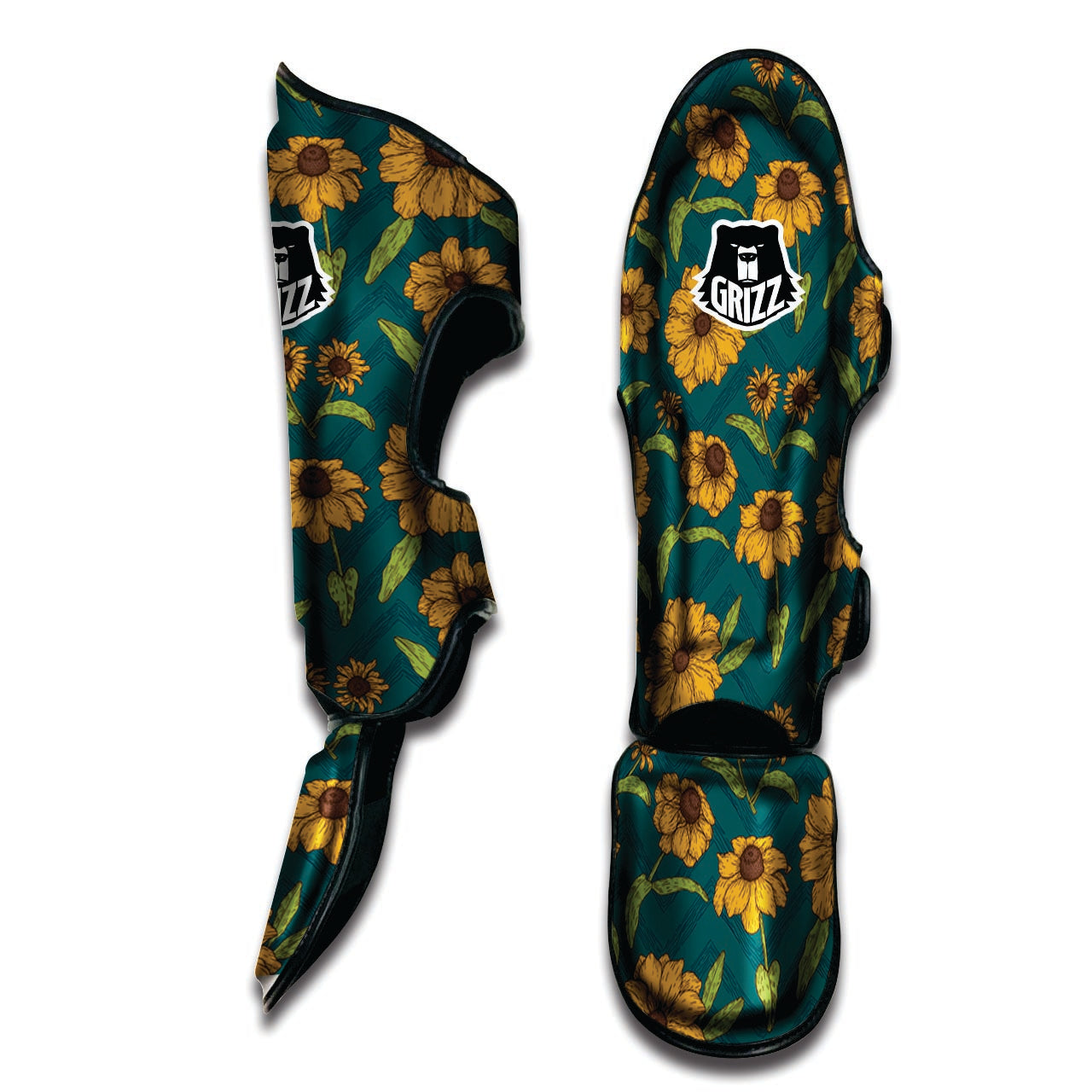 Green Zigzag Sunflower Muay Thai Shin Guard-grizzshop