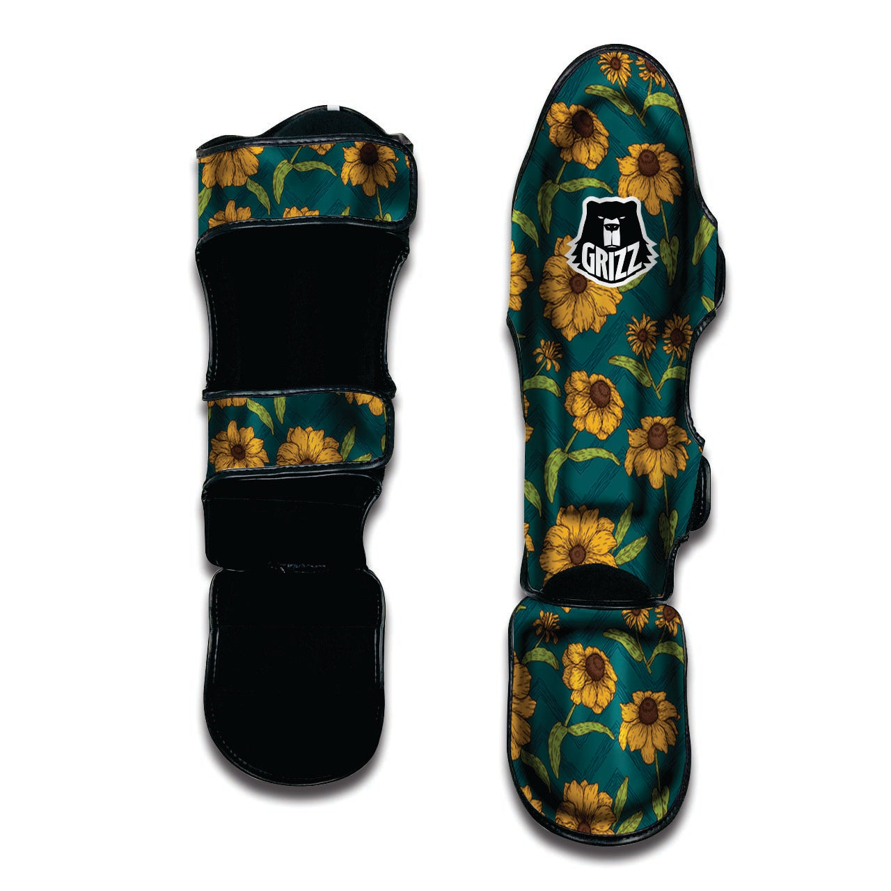 Green Zigzag Sunflower Muay Thai Shin Guard-grizzshop