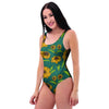 Green Zigzag Sunflower One Piece Swimsuite-grizzshop