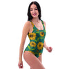 Green Zigzag Sunflower One Piece Swimsuite-grizzshop