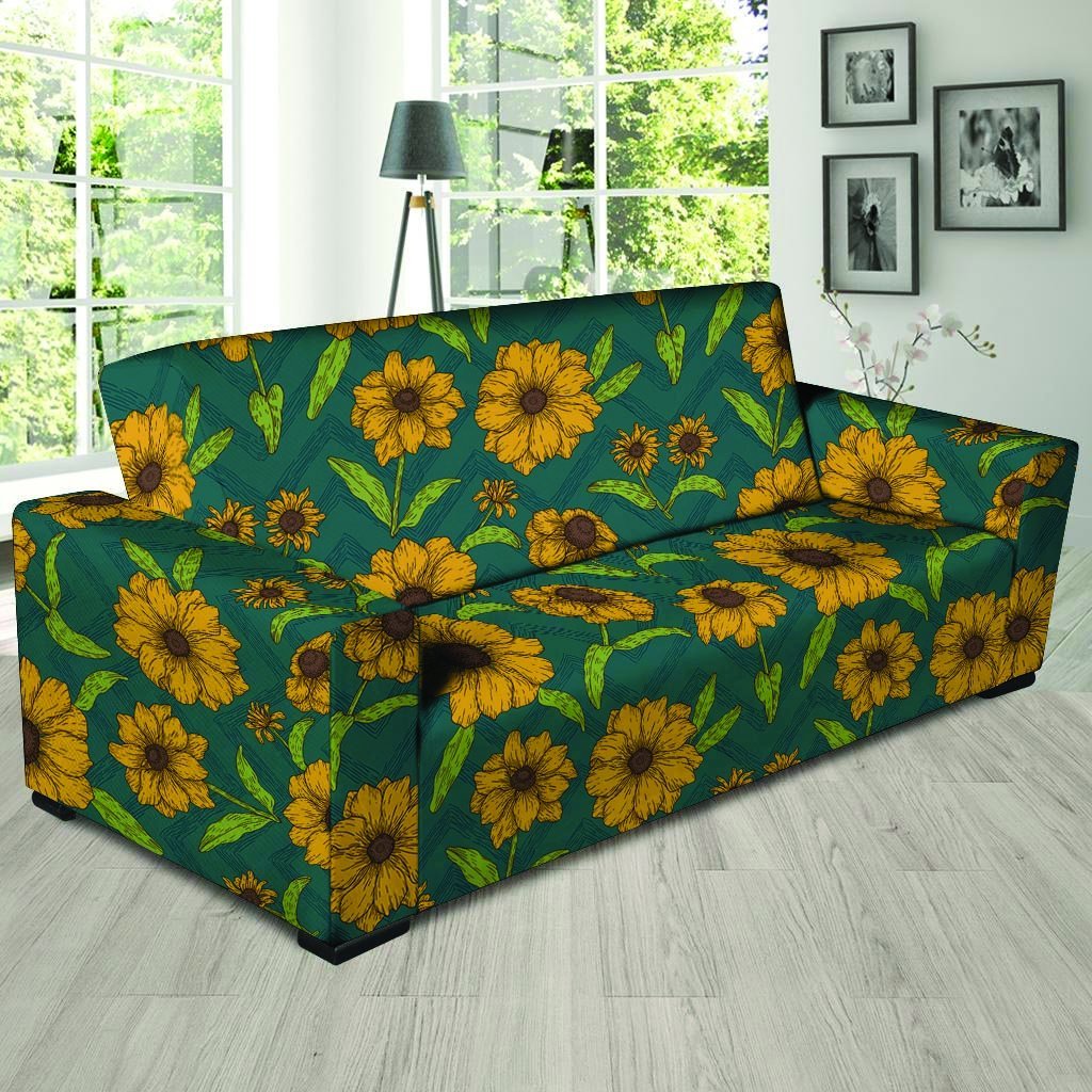 Green Zigzag Sunflower Sofa Cover-grizzshop