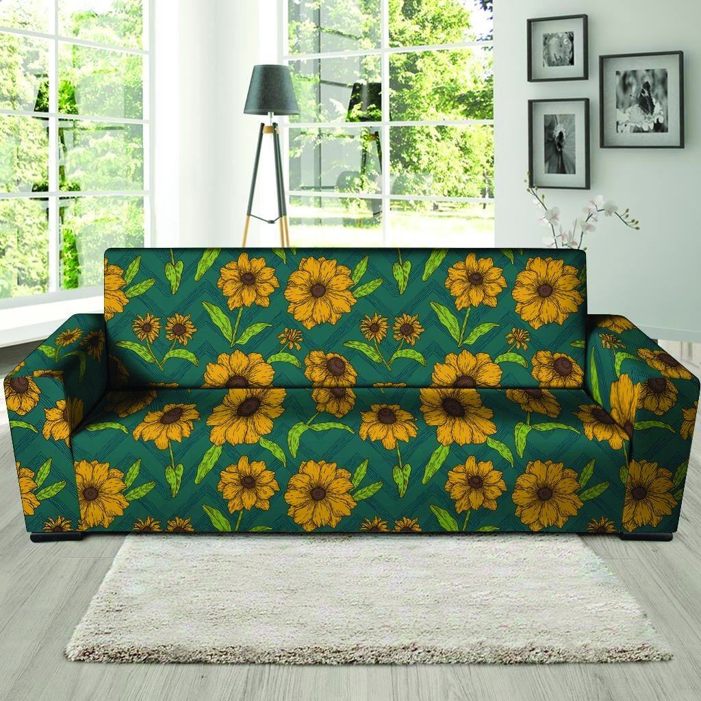 Green Zigzag Sunflower Sofa Cover-grizzshop